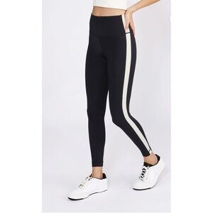 Cream Yoga Hana 7/8 Side Stripe Leggings Black‎ Cream High Waisted Activewear